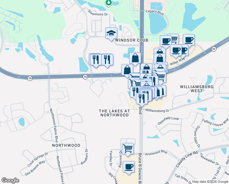 map of restaurants, bars, coffee shops, grocery stores, and more near 27546 Sky Lake Circle in Wesley Chapel