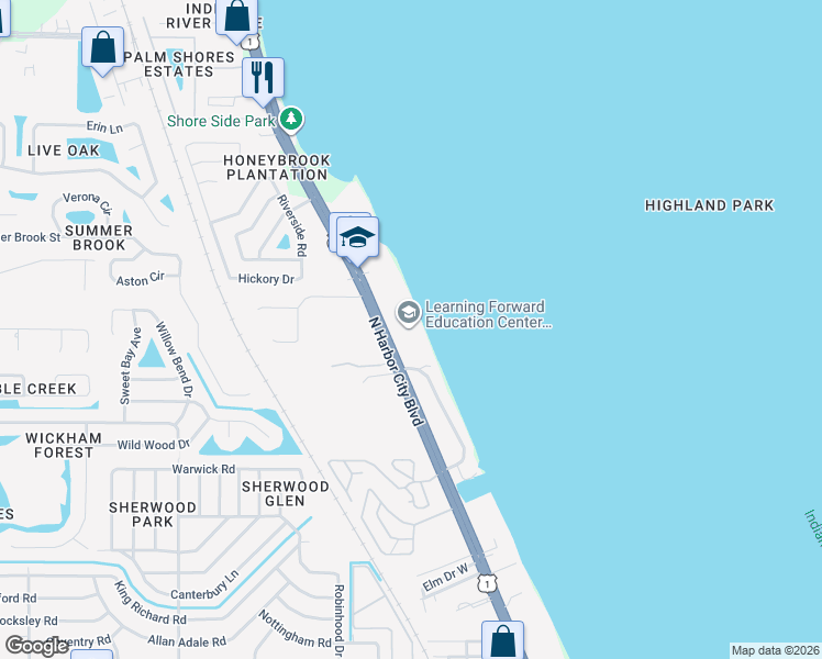 map of restaurants, bars, coffee shops, grocery stores, and more near 4635 U.S. 1 in Melbourne