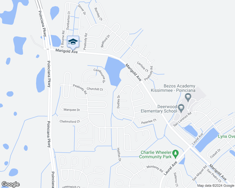 map of restaurants, bars, coffee shops, grocery stores, and more near 1059 Dudley Drive in Kissimmee
