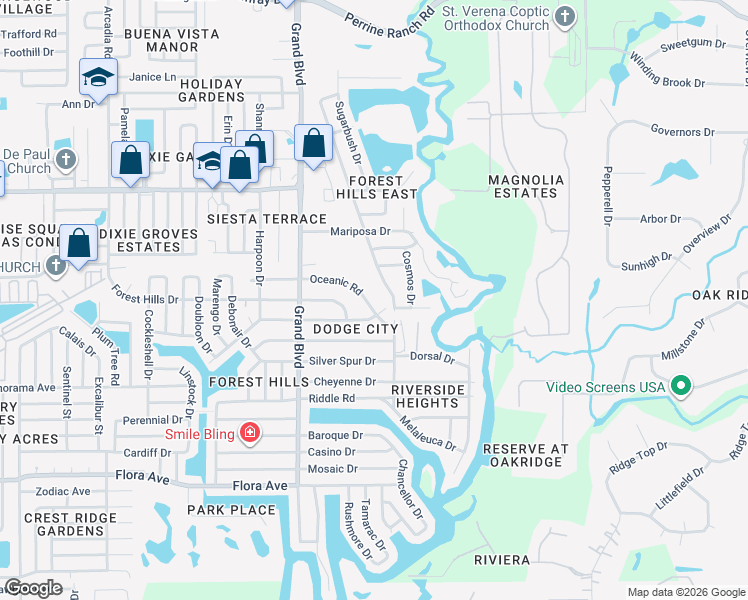 map of restaurants, bars, coffee shops, grocery stores, and more near 5635 Front Drive in Holiday