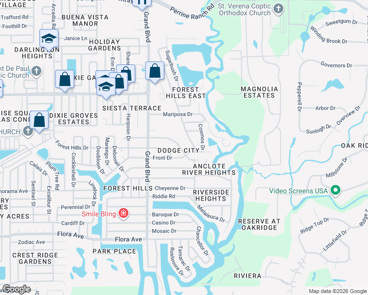 map of restaurants, bars, coffee shops, grocery stores, and more near 5657 Oceanic Road in Holiday