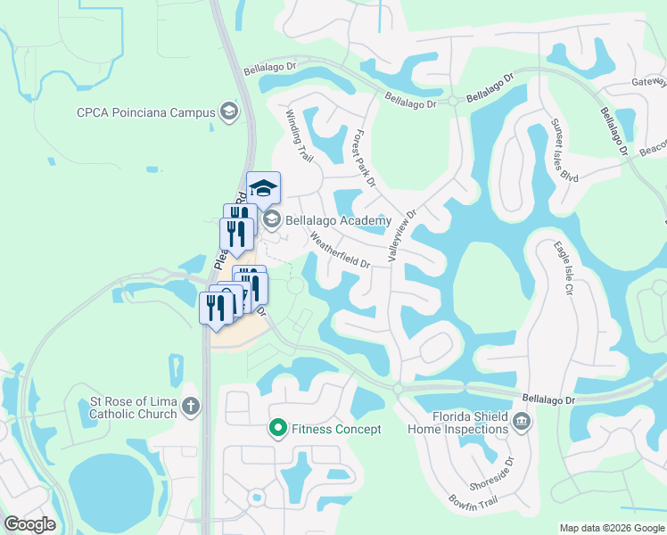 map of restaurants, bars, coffee shops, grocery stores, and more near 3711 Greencrest Court in Kissimmee
