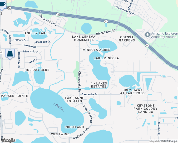 map of restaurants, bars, coffee shops, grocery stores, and more near 14434 Shangrila Lane in Odessa