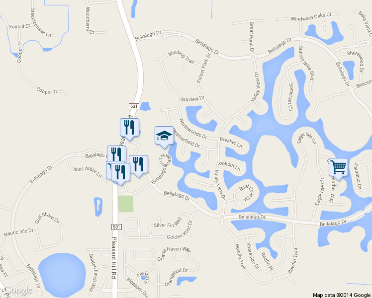 map of restaurants, bars, coffee shops, grocery stores, and more near 3711 Greencrest Court in Kissimmee