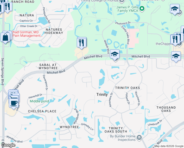 map of restaurants, bars, coffee shops, grocery stores, and more near 1708 Orchardgrove Avenue in New Port Richey