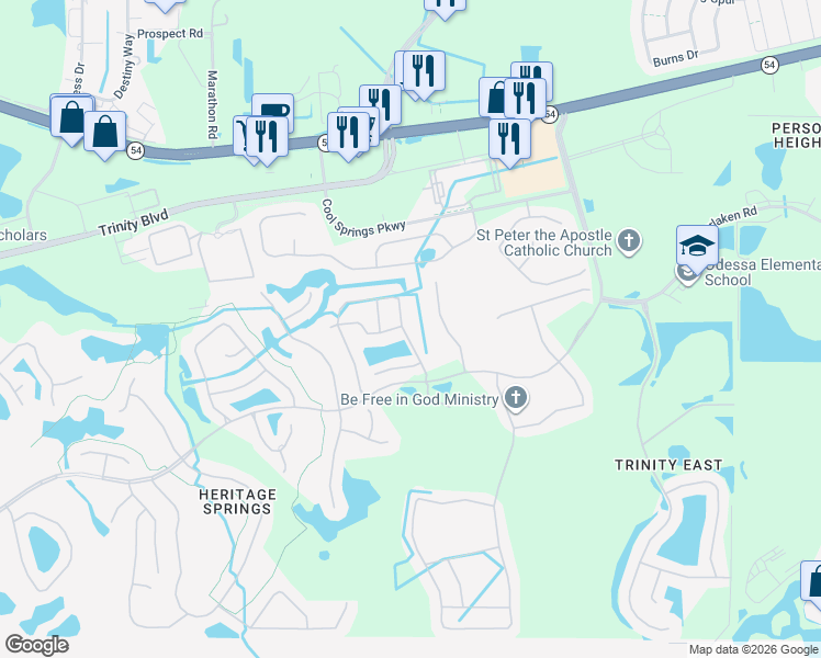 map of restaurants, bars, coffee shops, grocery stores, and more near 1937 Arbor Knoll Loop in Trinity