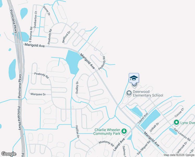 map of restaurants, bars, coffee shops, grocery stores, and more near 1123 Chichester Court in Kissimmee