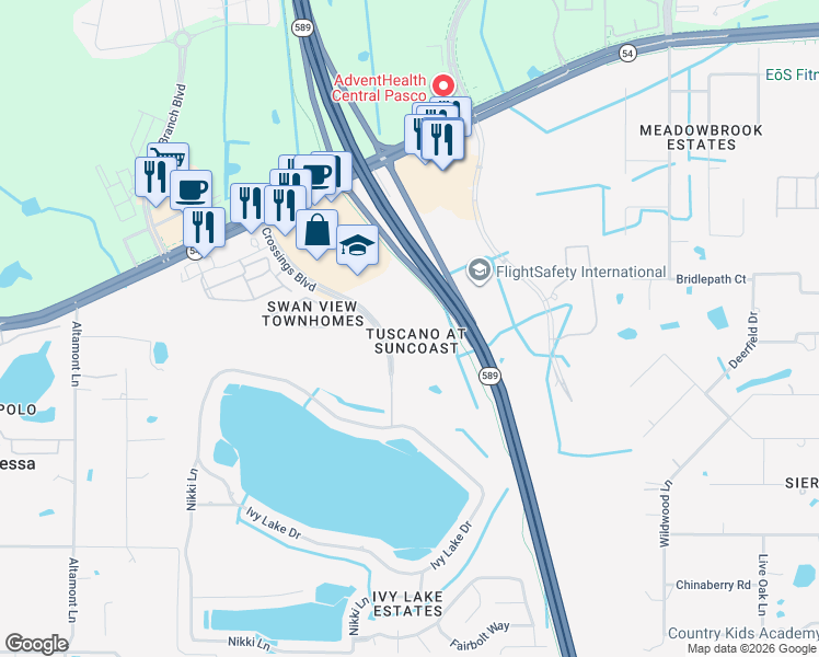 map of restaurants, bars, coffee shops, grocery stores, and more near 1710 Villa Capri Circle in Odessa