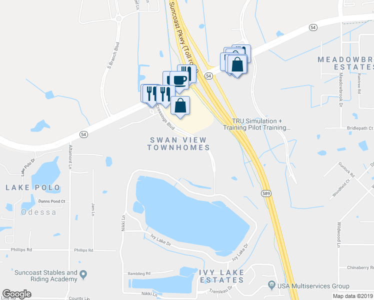 map of restaurants, bars, coffee shops, grocery stores, and more near 16348 Rolling Brook Drive in Odessa