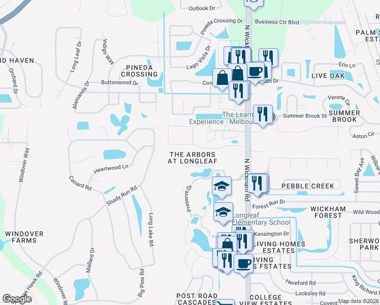 map of restaurants, bars, coffee shops, grocery stores, and more near 3178 Arden Circle in Melbourne