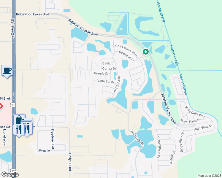 map of restaurants, bars, coffee shops, grocery stores, and more near 517 Vista Sol Drive in Davenport