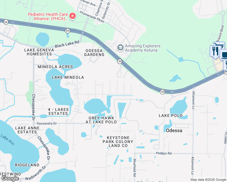 map of restaurants, bars, coffee shops, grocery stores, and more near 1807 Anna Road in Odessa