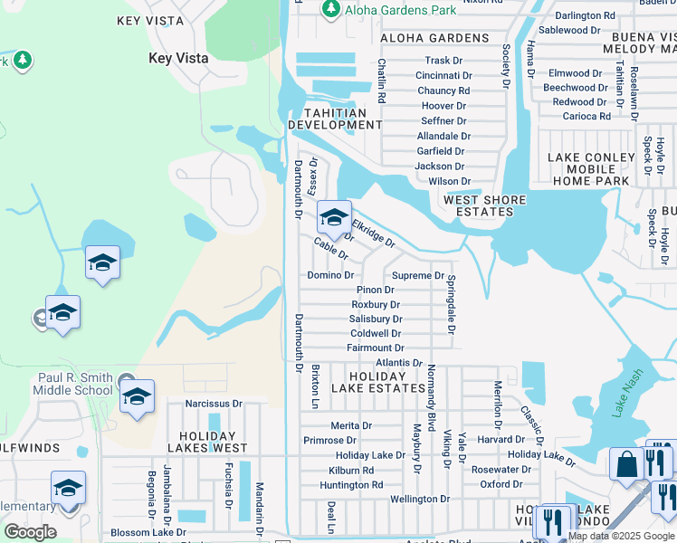 map of restaurants, bars, coffee shops, grocery stores, and more near 1810 Font Lane in Holiday