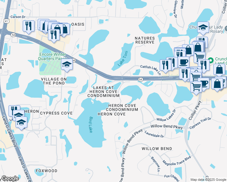 map of restaurants, bars, coffee shops, grocery stores, and more near 1930 Hammocks Avenue in Lutz
