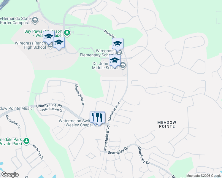 map of restaurants, bars, coffee shops, grocery stores, and more near 1921 Echo Pond Place in Zephyrhills