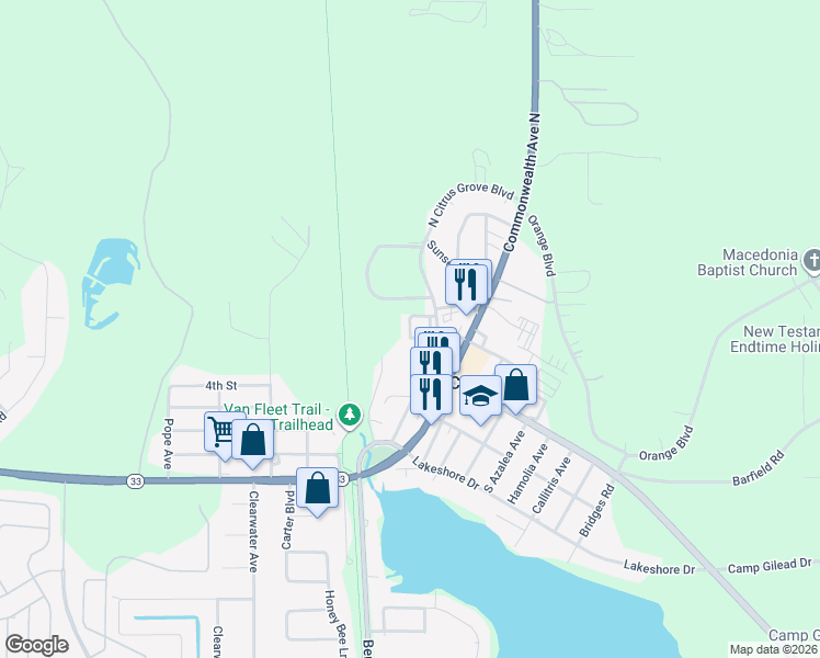 map of restaurants, bars, coffee shops, grocery stores, and more near 201 North Citrus Grove Boulevard in Polk City