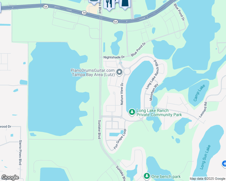 map of restaurants, bars, coffee shops, grocery stores, and more near 18854 Beautyberry Court in Lutz