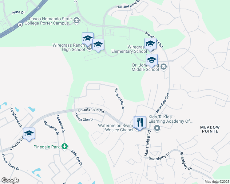 map of restaurants, bars, coffee shops, grocery stores, and more near 29912 Morningmist Drive in Zephyrhills