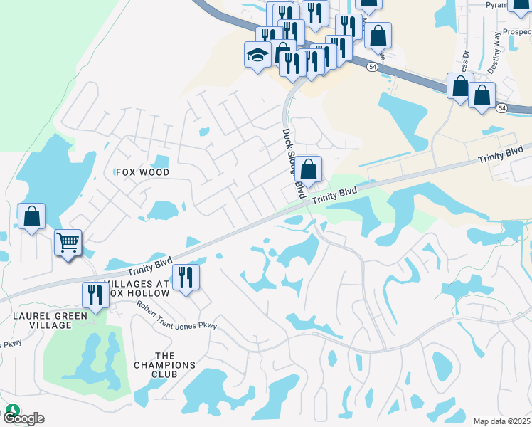 map of restaurants, bars, coffee shops, grocery stores, and more near 1730 Lady Palm Court in Trinity