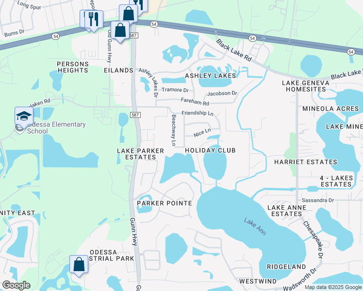 map of restaurants, bars, coffee shops, grocery stores, and more near 1756 Beachway Lane in Odessa