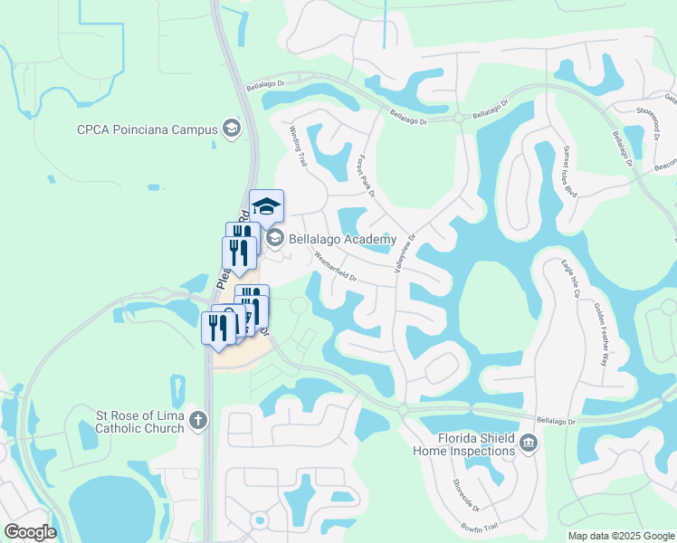 map of restaurants, bars, coffee shops, grocery stores, and more near 3705 Greencrest Court in Kissimmee