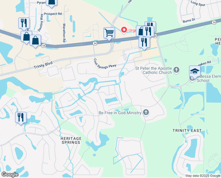 map of restaurants, bars, coffee shops, grocery stores, and more near 1852 Arbor Knoll Loop in Trinity
