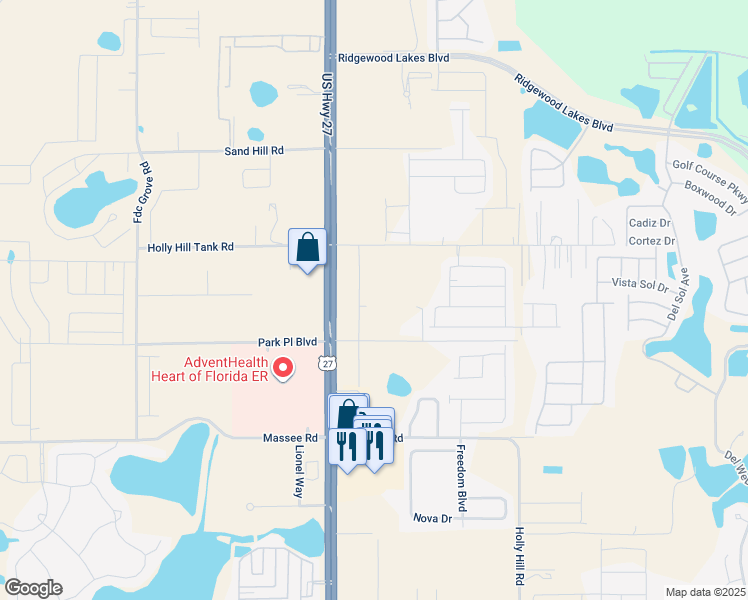 map of restaurants, bars, coffee shops, grocery stores, and more near 2012 Holly Hill Fruit Road in Davenport