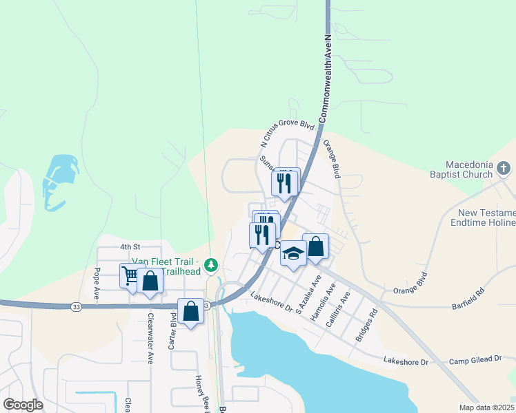 map of restaurants, bars, coffee shops, grocery stores, and more near 201 North Citrus Grove Boulevard in Polk City
