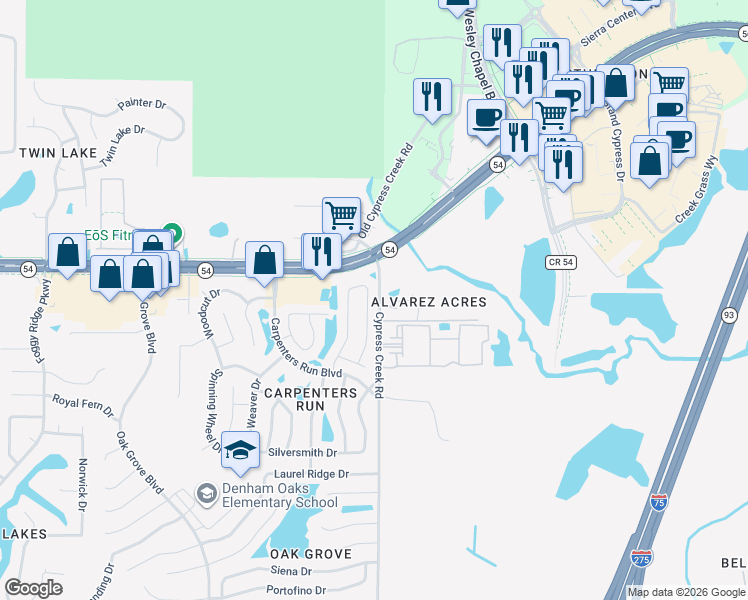 map of restaurants, bars, coffee shops, grocery stores, and more near 1918 Kettler Drive in Lutz