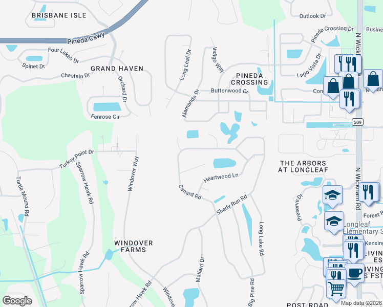 map of restaurants, bars, coffee shops, grocery stores, and more near 4669 Canard Road in Melbourne
