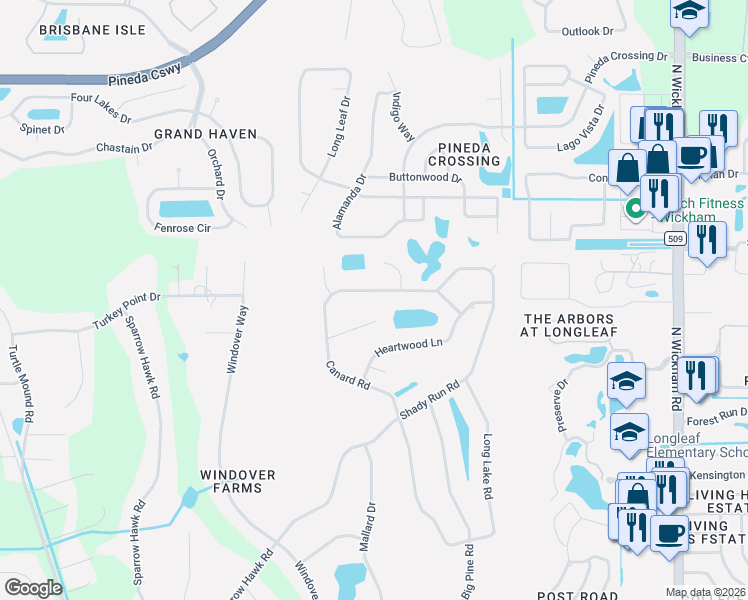 map of restaurants, bars, coffee shops, grocery stores, and more near 4693 Canard Road in Melbourne