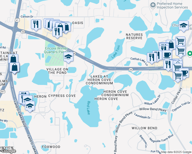 map of restaurants, bars, coffee shops, grocery stores, and more near 1831 Hammocks Avenue in Lutz
