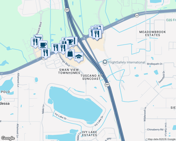 map of restaurants, bars, coffee shops, grocery stores, and more near 1409 Villa Capri Circle in Odessa