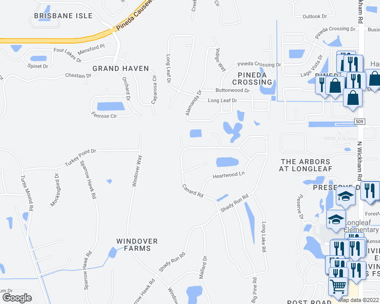 map of restaurants, bars, coffee shops, grocery stores, and more near 4669 Canard Rd in Melbourne