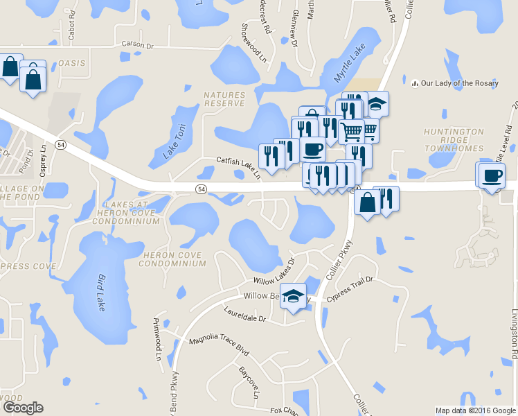 map of restaurants, bars, coffee shops, grocery stores, and more near 22853 Saint Thomas Circle in Lutz