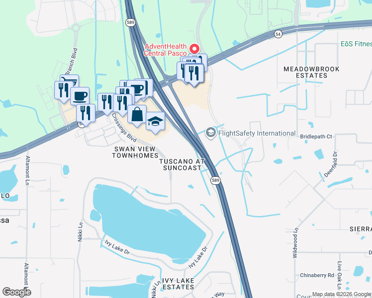 map of restaurants, bars, coffee shops, grocery stores, and more near 1409 Villa Capri Circle in Odessa
