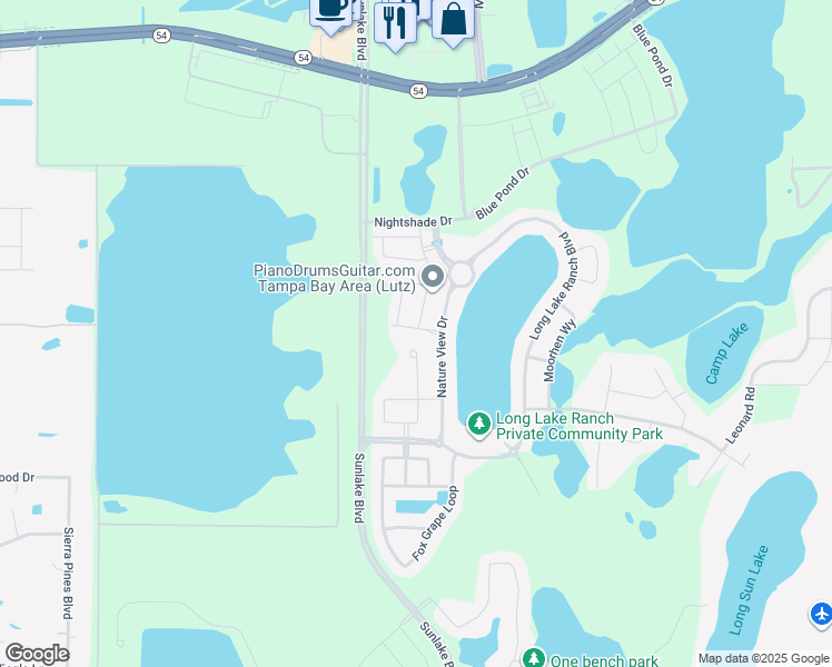 map of restaurants, bars, coffee shops, grocery stores, and more near 18956 Beautyberry Court in Lutz