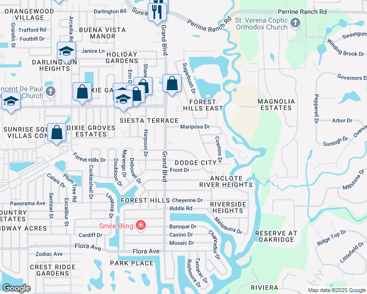 map of restaurants, bars, coffee shops, grocery stores, and more near 5551 Oceanic Road in Holiday