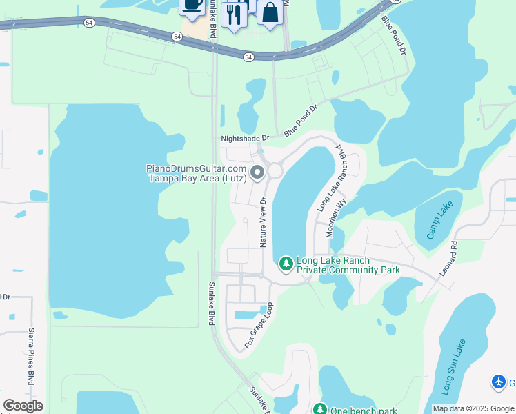 map of restaurants, bars, coffee shops, grocery stores, and more near 18956 Beautyberry Court in Lutz