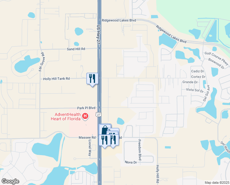 map of restaurants, bars, coffee shops, grocery stores, and more near 2012 Holly Hill Fruit Road in Davenport
