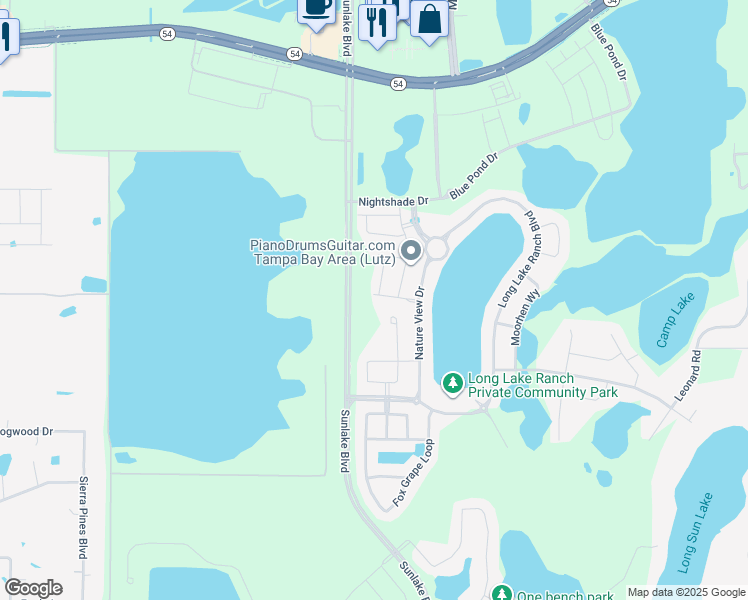 map of restaurants, bars, coffee shops, grocery stores, and more near 18854 Beautyberry Court in Lutz