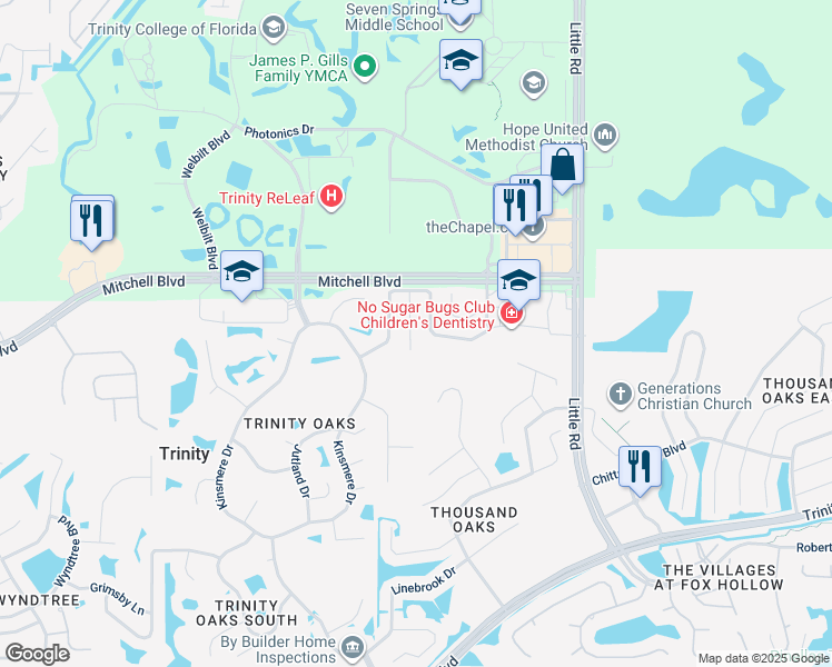 map of restaurants, bars, coffee shops, grocery stores, and more near 1746 Horsechestnut Court in New Port Richey