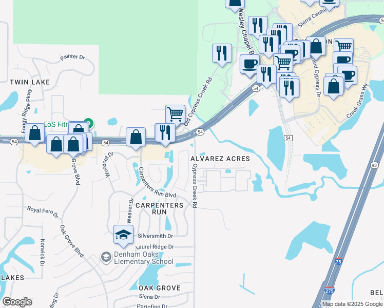 map of restaurants, bars, coffee shops, grocery stores, and more near 1928 Kettler Drive in Lutz