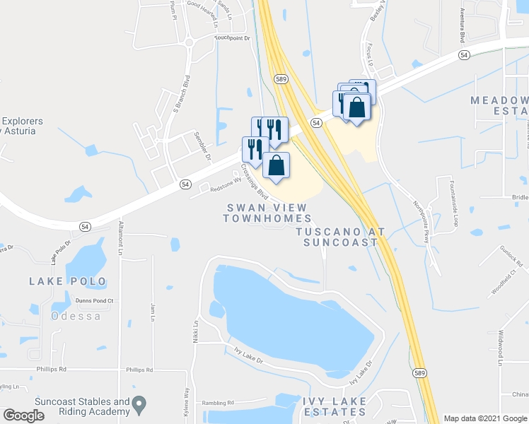 map of restaurants, bars, coffee shops, grocery stores, and more near 16249 Swan View Circle in Odessa