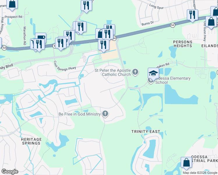 map of restaurants, bars, coffee shops, grocery stores, and more near 12541 Longstone Court in New Port Richey