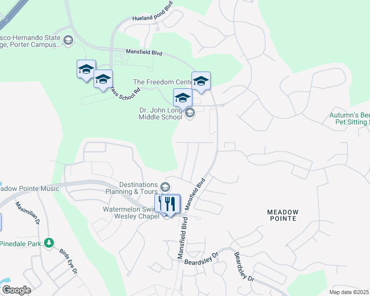 map of restaurants, bars, coffee shops, grocery stores, and more near 1921 Echo Pond Pl in Zephyrhills