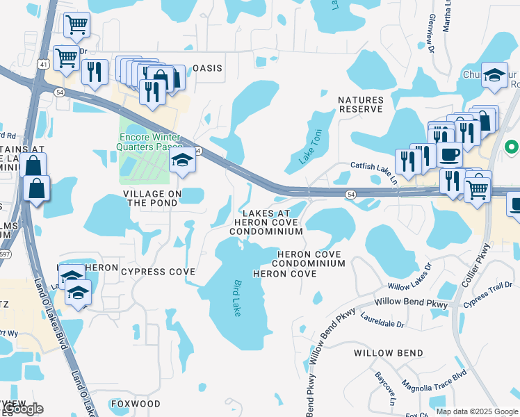 map of restaurants, bars, coffee shops, grocery stores, and more near 1831 Hammocks Avenue in Lutz