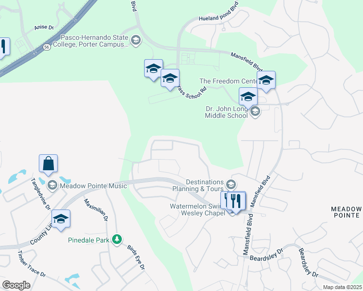 map of restaurants, bars, coffee shops, grocery stores, and more near 29740 Morningmist Drive in Zephyrhills