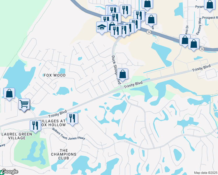 map of restaurants, bars, coffee shops, grocery stores, and more near 1752 Loch Haven Court in Trinity