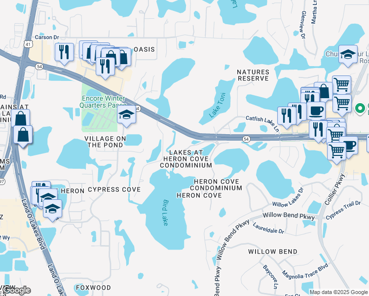 map of restaurants, bars, coffee shops, grocery stores, and more near 1831 Hammocks Avenue in Lutz